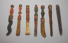 Rare Nice Set 7P Tibet 19th Century Old Antique Buddhist Wood Ritual Implements picture