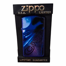 Vintage 1993 Camel Slim Zippo Lighter Blue Purple Tropical Beach New Sealed picture