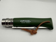 Opinel No. 8 Inox Folding Knife - Khaki Green Wood Handle w/ Leather Lanyard picture