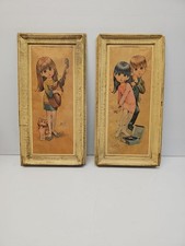 Vintage Lee Big Eye Kids Framed Wall Art Prints MCM 1960s 70s Set of 2 picture