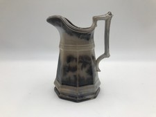 Antique Staffordshire Asian Chinoise Flow Black Transferware Cream Milk Pitcher picture