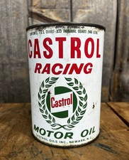 Vintage CASTROL RACING Motor Oil 1 Qt Gas Service Station Metal Can Unopened picture