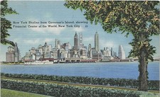 Postcard NY: New York Skyline from Governor's Island, NYC Linen Posted 1941 picture