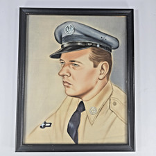 Vintage WWII US Army Air Forces Soldier Portrait on Fabric Framed Military Art picture