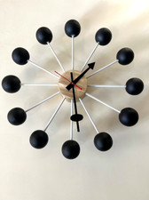 1950's Large Vitra Ball Wall Clock Black & Brushed Brass Metal 18'' in Big Clock picture