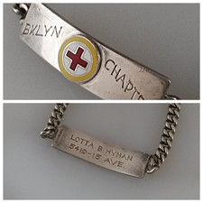 VTG WW2 Red Cross BROOKLYN CHAPTER NY Sterling ID Bracelet LOTTA B. HYMAN picture