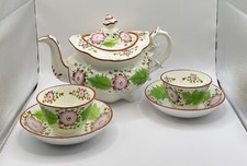 Antique: Soft Paste Teapot & 2 Cups & Handless Saucers-Primrose Pattern  picture