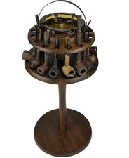 RARE Decatur Industries Pipe Stand Free Standing Walnut Ashtray 12 Pipes VTG USA picture