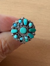 Vintage Native American Turquoise Sterling Silver Cluster Ring AS IS Condition picture