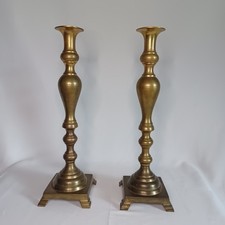 Vintage Pair Tall Solid Brass Candlesticks 17.5