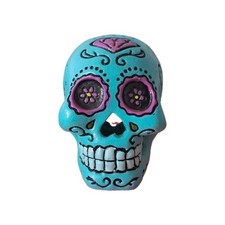 Blue & Pink Day of the Dead Skull Decorative Collectible Figurine picture