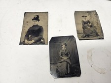 3 Antique American PHOTO TINTYPES Fashionable Women 1800s picture