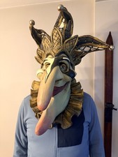 Vintage Oversized Evil Jester Halloween Latex Mask 2000s Giant Fool w/ Bells picture