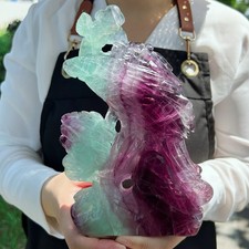 3.2LB Natural Top Fluorite Quartz Carved Phoenix Skull Crystal Reiki G8015 picture