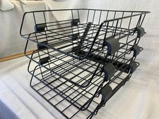 Vintage office desk industrial wire letter paper basket tray with risers set of4 picture