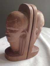 Vintage Impressive Carved Wood Women Bust Sculptures Bookends. 7