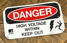 Vintage PGE Porcelain Sign Danger High Voltage Within Keep Out 14x7 Gas Electric picture
