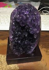   URUGUAY DEEP DARK AMETHYST  CRYSTAL  CLUSTER CATHEDRAL WOOD BASE picture