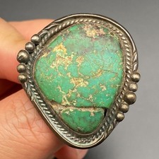Vintage Navajo Turquoise Native Silver Ring Size 8.25 picture