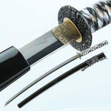 Handmade Japanese Katana Clay Tempered T10 Steel Hamon Sharp White edge Swords picture