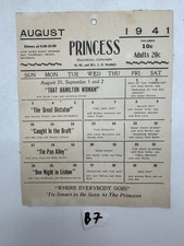August 1941 Princess Theatre Hotchkiss Colorado Movie Calendar Poster picture