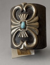 Vintage Navajo Tufa Cast Ketoh Silver And Turquoise Cuff Bracelet 1930’s picture