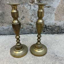 Vintage Solid Brass Candle Holders – Classic Heavy Pair – 9” Tall picture