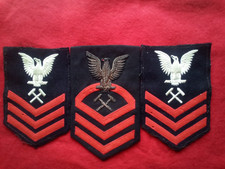 3 US Navy WW2 CHIEF 1st CLASS SHIP FITTER RATE PATCHES BULLION CHIEF . 1943O picture
