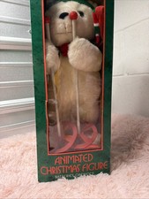 1996 Padma Vintage Animated Christmas figure ski bear red green tested  picture