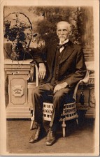 Elderly Gentleman Full Length Studio Portrait Postcard Real Photo RPPC picture
