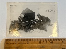 1942 Black & White Photo - Man w/ Motorcycle Wearing Goggles - Stuck in Snow picture
