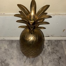 Vintage Mid Century Brass Pineapple Jar (9.5”x4”) Container 2pc picture
