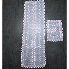 Vintage Pink White Sheer Lace Dresser Scarf Runner Doily Set 2pc 1960s picture
