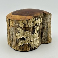 Handcrafted Wood Log Stump Trinket Box w/ Real Lichen Folk Art 1970s Vintage picture