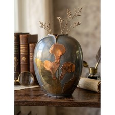 Vintage Mixed Metal Calla Lily Vase Copper Brass Gunmetal Hong Kong Art Deco picture