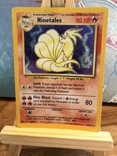 NINETALES 12/102 HOLO RARE BASE SET UNLIMITED POKEMON HEAVILY PLAYED picture
