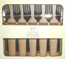 Lenox Eternity Gold Salad Forks Set of 6 Stainless Flatware New in Box picture