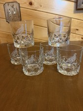 Lot Of 6 Wildlife Etched Grouse Quail Rock Whiskey Glasses  picture