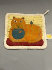 Vintage 1987 Taylor & Ng Orange Tabby Cat Fishbowl Mouse Quilted Potholder picture