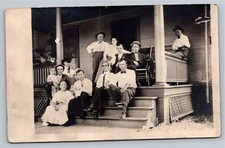 Vintage RPPC Large Family Group Portrait Porch Real Photo Postcard c. 1910s picture