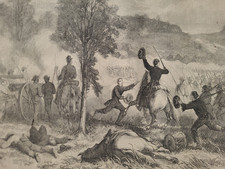 Battle of Wilson's Creek 1861   Charge of  Gen. Lyon 1st Iowa Regiment vtg print picture