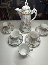 Antique Japanese Nippon Hand Painted Tea / Chocolate Pot 5 Cups 4 Saucers picture