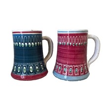 Vintage 1960s Elle Keramikk Norway Pottery Beer Mugs Tankards #899-M2 Set - read picture