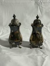 Vintage English Silver Plate Salt Pepper Shakers Footed Pair Made in England picture