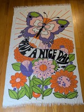 Have A Nice Day Butterfly Flower Power Beach Towel Groovy 70s Rare Vintage Retro picture