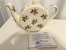 Vintage Tony Carter Teapot | English Rose Floral Flat Circular Made in England picture