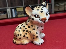 Vintage Hand Painted Ceramic Leopard Cub Figurine Sitting 6 in Mid Century picture
