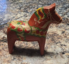 Hand Painted Wooden Horse Figurine Red Green Yellow Floral Pattern, Unboxed picture