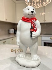 12” Coca-Cola Polar Bear Christmas Figurine w/Bottle of Coca-Cola & Red Scarf picture