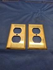 2 Vintage Brass Outlet Cover Plates Duplex Receptacle Wall Plates picture